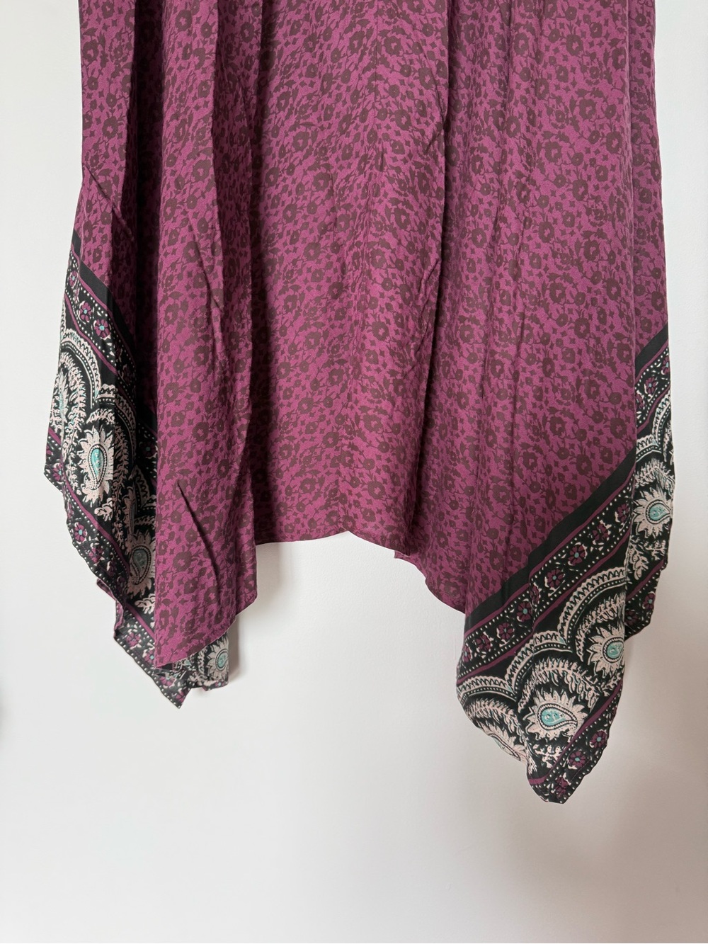 American Eagle Outfitters Plum Asymmetrical Border-Print Handkerchief Skirt - Picture 4 of 7